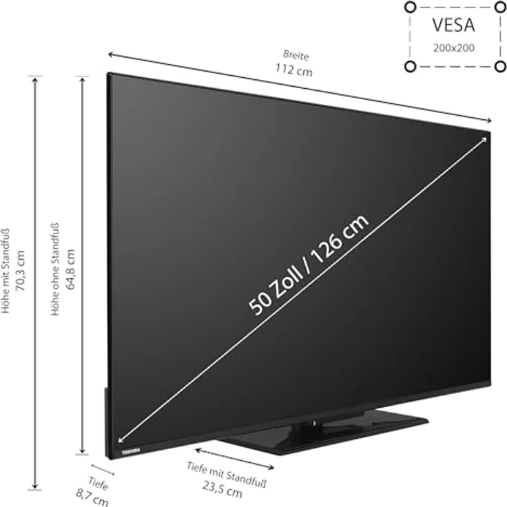 Toshiba 50 Zoll VIDAA TV Fernseher (4K UHD Smart TV, HDR Dolby Vision, Triple-Tuner, Bluetooth, Dolby Audio) 50UV3463DAW [2024] – Bild 2