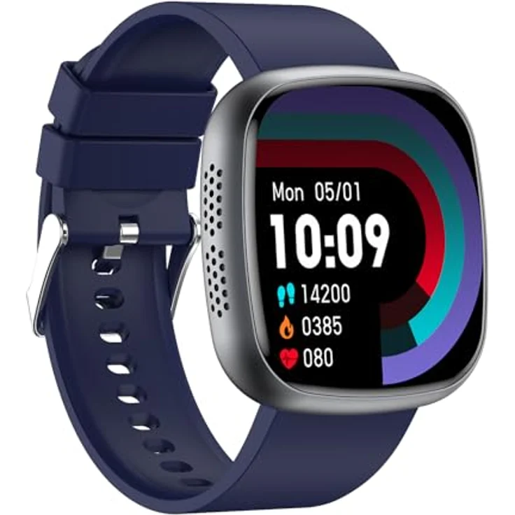 Knauermann NEO 2 (2025), Gesundheitsuhr Smartwatch in Schwarz, EKG, HRV Funktion, Bluetooth, Schlafapnoe, Blutdruck, Silikonband Blau – Bild 3