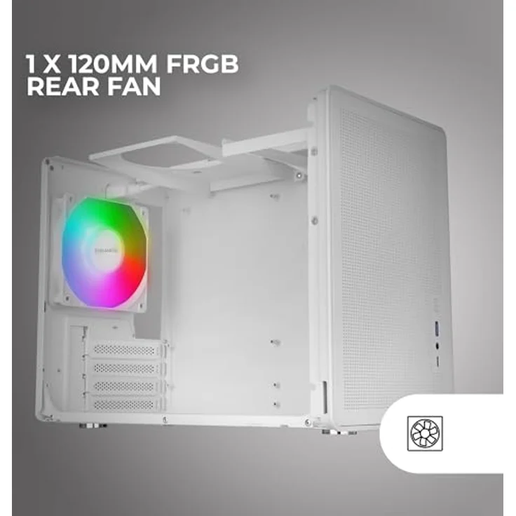 MARS GAMING MC-XPS, Ultrakompaktes MicroATX-Gehäuse mit gehärtetem Glas, FRGB 120mm-Lüfter, duale PSU-Unterstützung, USB-C, Weiß – Bild 4