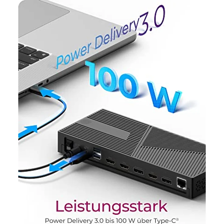 ICY BOX USB-C Docking Station (13-in-1) für 3 Monitore (3x HDMI & 2x DP), 5K 60Hz | 4K 60Hz, 6x USB 3.2 Gen 2 (10Gbit/s) HUB, 100W PD, Gigabit Ethernet, Kartenleser, VESA, IB-DK2246AC – Bild 4