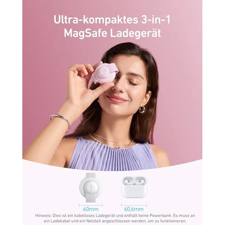 Anker MagGo 3-in-1 Kabellose Ladestation (mit EU/US/UK Stecker), MagSafe-Kompatibles Qi2-Zertifiziertes 15W Ladegerät, Faltbares Reise-Ladepad für iPhone 16/15, AirPods, Apple Watch (Keine Powerbank) – Bild 2