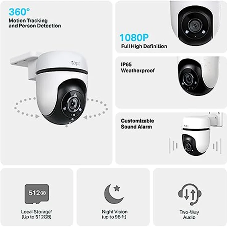 TP-Link Tapo C500 WLAN-Überwachungskamera für den Außenbereich, 360 Grad, Auflösung 1080p, Bewegungserkennung, Nachtsicht bis zu 30 m, Bi-Wege-Audio, Sirene, kompatibel mit Alexa und Google, 1er-Set – Bild 2