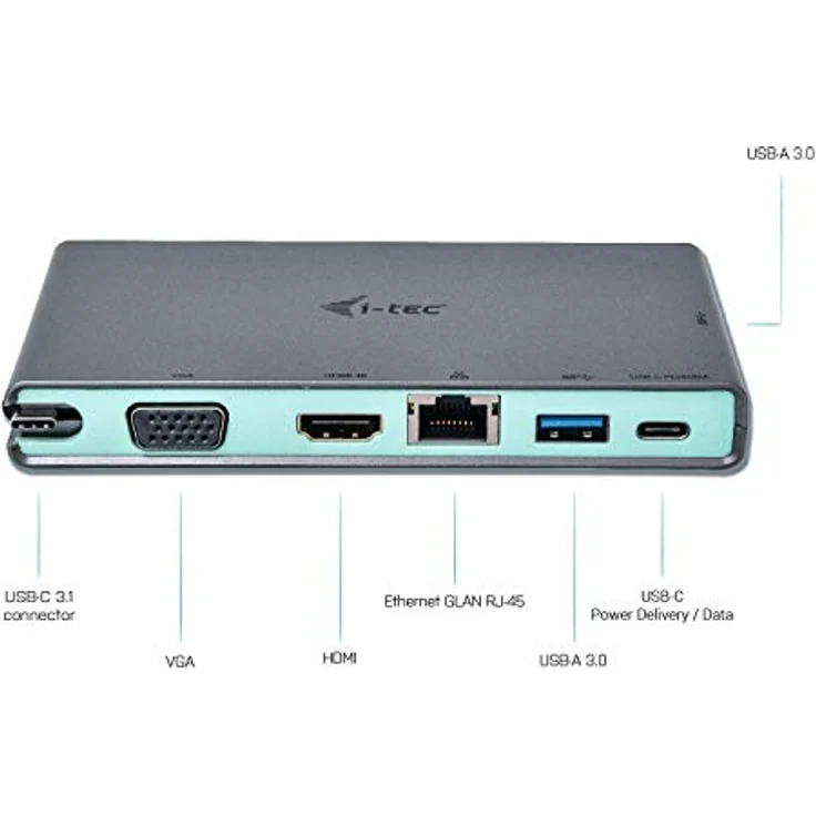 i-tec USB-C 4K Travel Docking Station –Multifunktionsadapter 1x HDMI 4K Ultra HD oder 1x VGA 1x Gigabit Ethernet, 2x USB 3.0 Port 1x USB-C Port 1x USB-C Power Delivery Port kompatible mit Thunderbolt3 – Bild 4