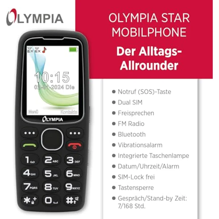 OLYMPIA OFFICE Star Seniorenhandy (Großtasten, Bluetooth, Dual-SIM, schwarz) – Bild 6