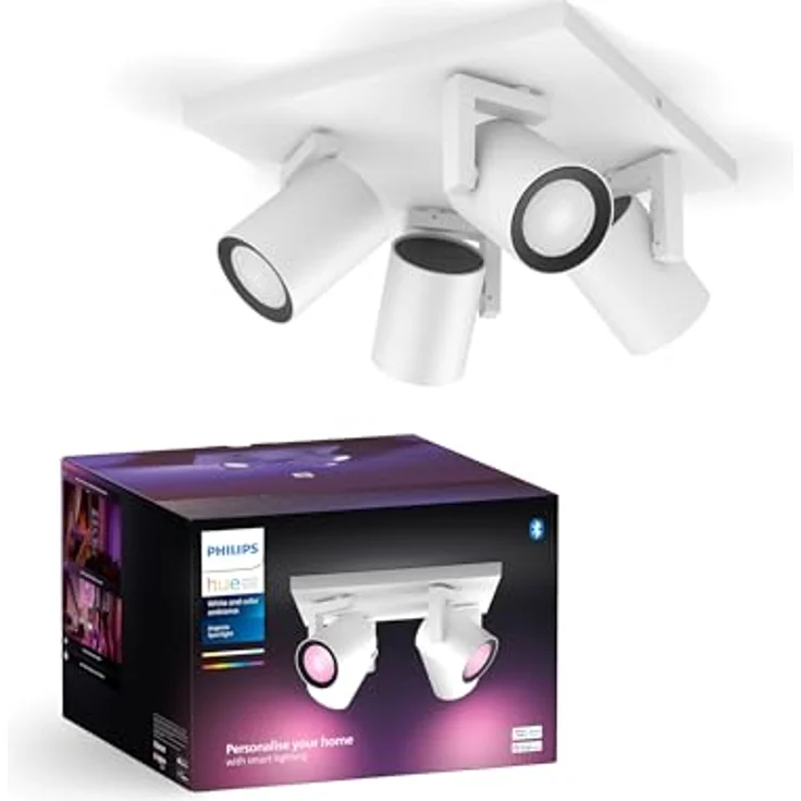 Philips Hue White & Color Ambiance Argenta Deckenlampe mit Viererspot, smarte Lichtsteuerung über Sprache und App, weiß – Bild 1