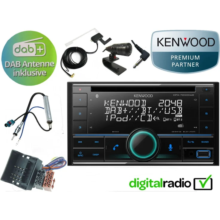 Kenwood DPX7200 DAB, CD Bluetooth Radio mit USB, DAB+ und Antenne für VW FOX 2005-2011 5Z