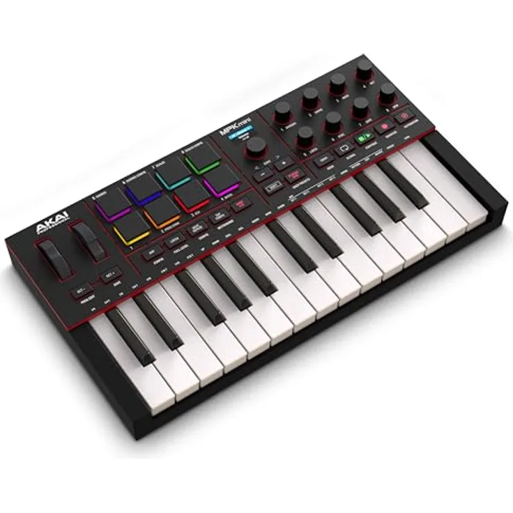 Akai Professional MPK Mini IV, USB-C MIDI Keyboard Controller mit 25 anschlagdynamischen Tasten, 8 MPC Drum Pads, DAW-Integration, 1000+ Sounds, Schwarz