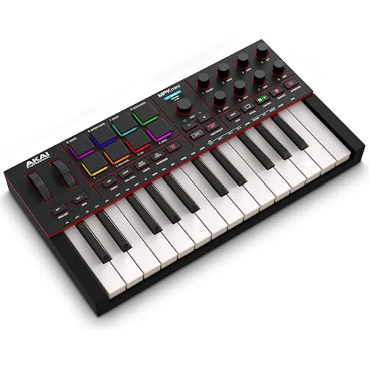 Akai Professional MPK Mini IV, USB-C MIDI Keyboard Controller mit 25 anschlagdynamischen Tasten, 8 MPC Drum Pads, DAW-Integration, 1000+ Sounds, Schwarz – Bild 1