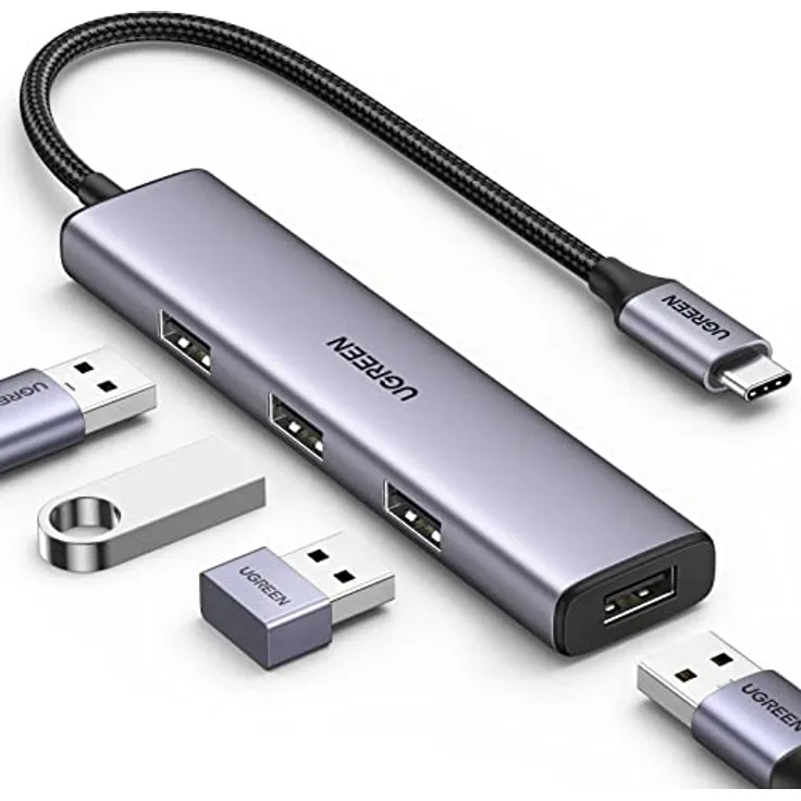 UGREEN USB C auf USB Adapter Ultra Slim USB C Hub mit 4 Port USB 3.0, kompatibel mit iPhone 15/15Pro, MacBook Air/Pro, iPad Pro/Air, Surface Pro, Galaxy Tab S8/S7, Galaxy S23/S22 - Schwarz