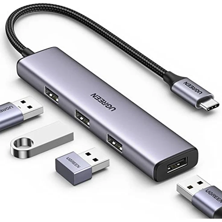 UGREEN USB C auf USB Adapter Ultra Slim USB C Hub mit 4 Port USB 3.0, kompatibel mit iPhone 15/15Pro, MacBook Air/Pro, iPad Pro/Air, Surface Pro, Galaxy Tab S8/S7, Galaxy S23/S22 - Schwarz – Bild 1