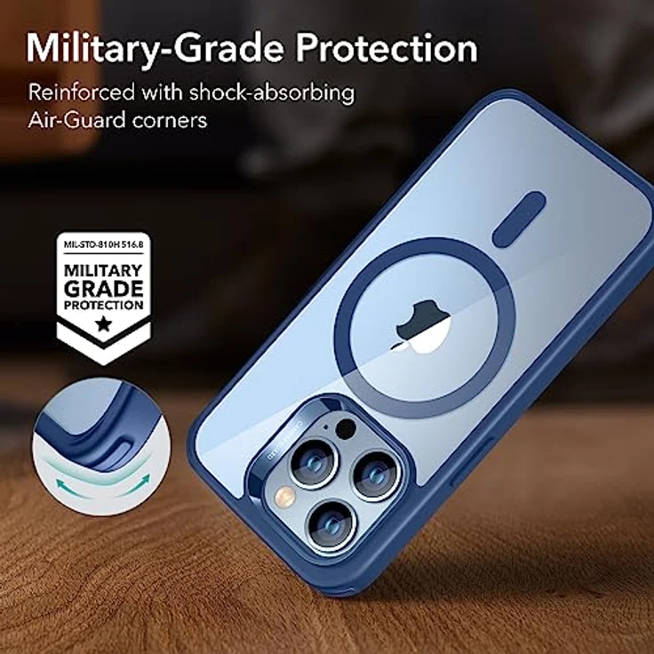 ESR iPhone 13 Pro Hülle, Classic Hybrid Magnet, Militärnorm Sturzschutz, kratzfeste Rückseite, Klares Blau, kompatibel mit MagSafe – Bild 5
