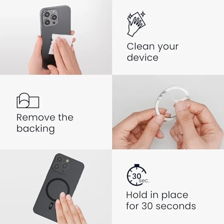 kwmobile 2 Magnetring Aufkleber, universelles Magnetisches Konvertierungsset für iPhone 15/14/13/12 und Samsung Galaxy S23/S22/S21, Schwarz – Bild 5