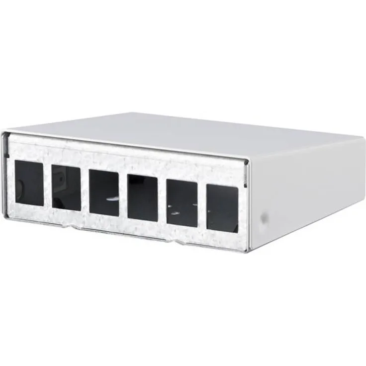 Metz Connect Keystone AP-Gehäuse 6 Port, reinweiß RAL9010, stabiler Stahlblechaufbau für Wand- und Tragschienenmontage