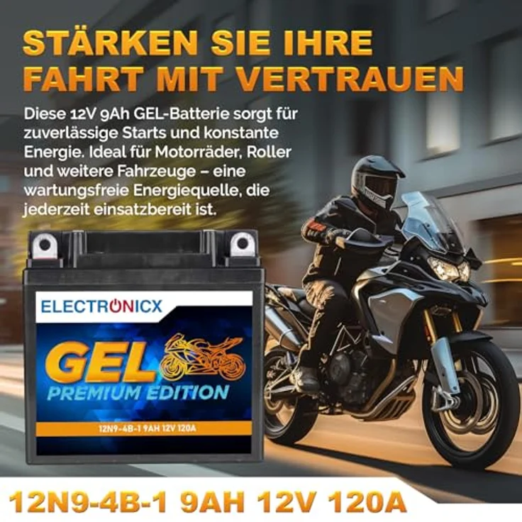 Electronicx GEL-12N9-4B-1 GEL Batterie 9Ah 12V, wartungsfrei, auslaufsicher, vibrationsfest für Motorrad, Roller, Quad und ATV – Bild 2