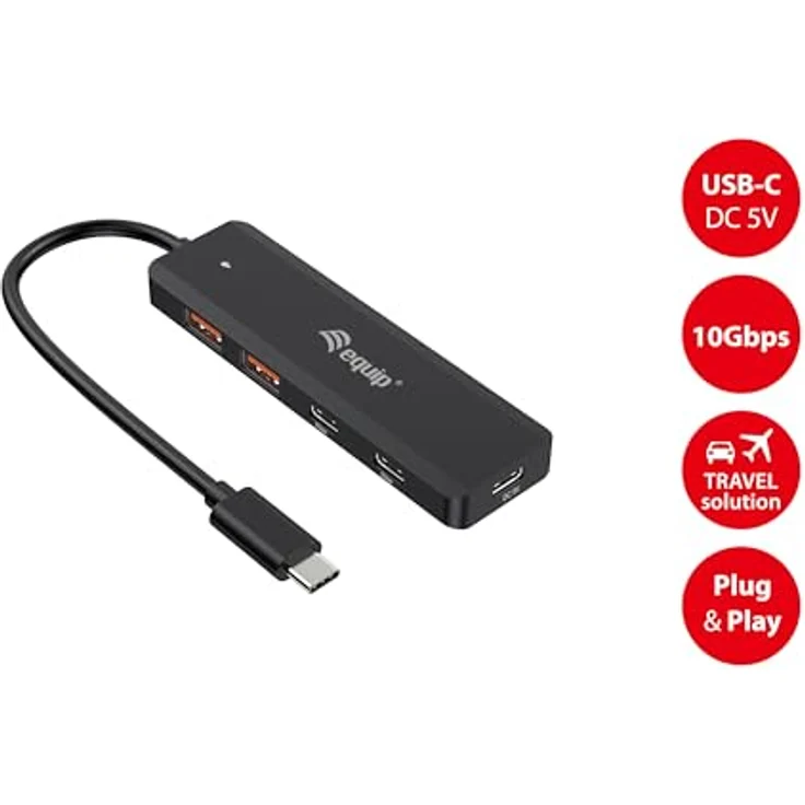 Equip 128966 USB-C 4-Port USB 3.2 Gen 2 Hub, USB-C x 2, USB-A x 2, Thunderbolt 3/4 kompatibel, 10 Gbit/s, schwarz – Bild 2
