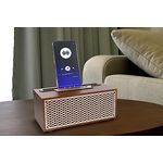 Eaxus XM-5H Premium Bluetooth Lautsprecher in edler Vintage Holz-Optik - Wohnzimmer Bluetooth Box mit Radio, microSD-Slot & Freisprechfunktion, kupferfarbene Details