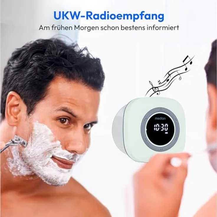 MEDION P66096 Duschradio mit Bluetooth (Badradio, UKW Radio, Saugnapf, LED-Display, IPX6 Wasserdicht, integrierter Akku, MD43884) grün – Bild 4