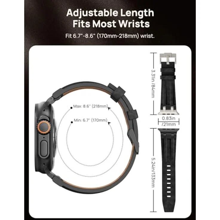 Astorgos Leder Armband für Apple Watch (Ultra 3/2/1 49mm, S11/S10 46mm, 9/8/7 45mm, SE/6/5/4 44mm, 3/2/1 42mm) in Schwarz, Hochwertiges Material mit Metallverschluss, Vintage-Design für Männer und Frauen – Bild 5