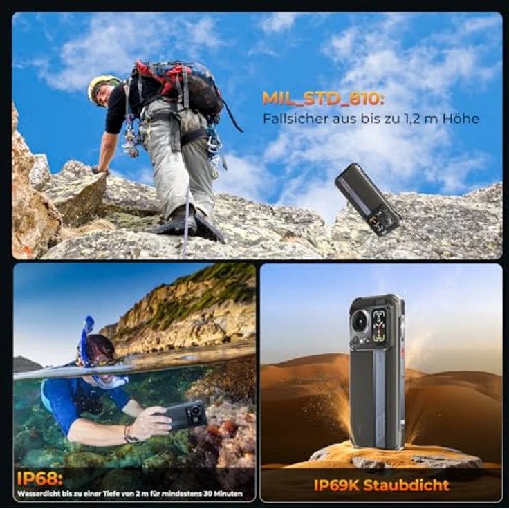 HOTWAV Cyber 16 Pro Outdoor Handy, 6,6" FHD+ 4G Android 15, 8 GB RAM, 512 GB Speicher, 108MP Kamera, IP68/IP69K, Schwarz – Bild 4