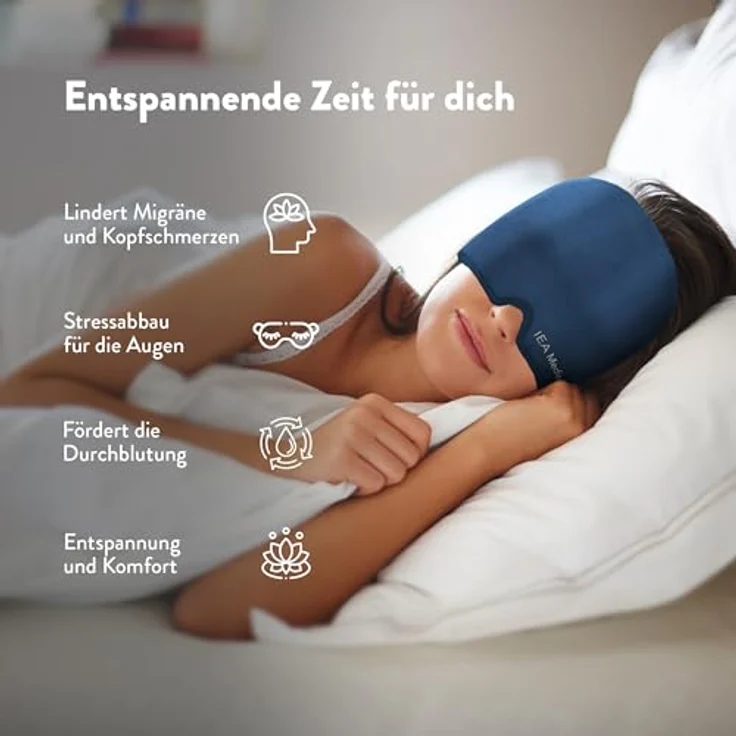 IEA Medical Migräne Maske, 360° Kühlmaske mit flexiblem Kälte- und Wärmetherapie, hygienischem Verschlussbeutel, für Kopfschmerzen und Entspannung – Bild 2