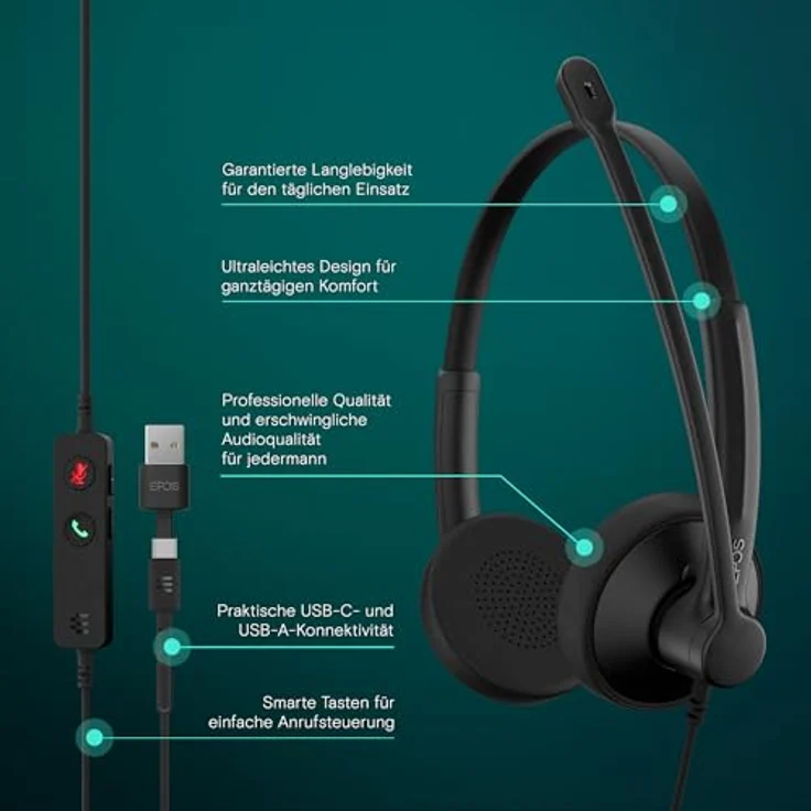 EPOS IMPACT 100 UC On Ear Headset, kabelgebundenes Stereo-Headset mit Noise Cancelling und Mikrofon-Stummschaltung, Schwarz – Bild 2