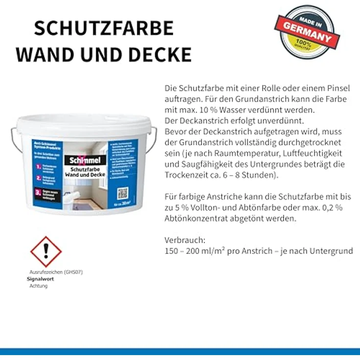 SchimmelX Schutzfarbe Wand und Decke 5,0 l | hochdeckende Spezialfarbe | für Küche, Bad und Wohnbereich | scheuerbeständig | Lösemittelfrei | Innenbereich – Bild 2