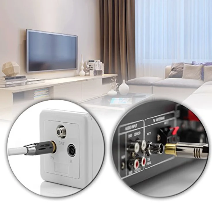 deleyCON 7,5m TV Antennenkabel PREMIUM HDTV Full HD - TV Kabel (Koaxialkabel) - TV-Stecker zu TV-Buchse - Weiß - METALL vergoldet - analog/digital – Bild 7