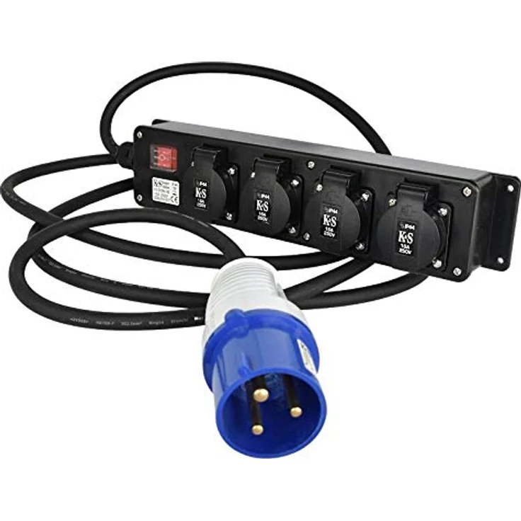 K&S Könner&Söhnen KS EX3M-4S Verlängerungskabel mit 4 Steckdosen und 1.5 m Länge, 32 A Stecker, 3.6 kW Belastbarkeit, gummiertes, wetterfestes Kabel – Bild 2