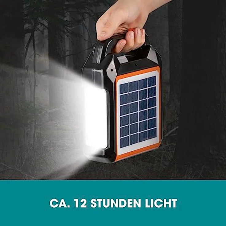 Easymaxx Solar-Power-Kit 09467, Powerbank 10000 mAh mit Solaraufladung, Schwarz, Orange, inkl. LED-Lampe und Lautsprecher – Bild 5