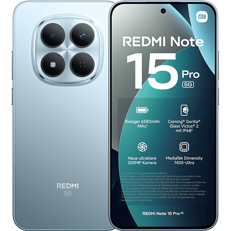 XIAOMI REDMI Note 15 Pro 5G, Smartphone mit 256 GB Speicher, Glacier Blue, Dual SIM – Bild 1
