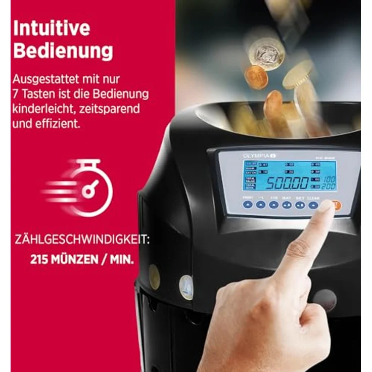 Olympia CC202, Münzzähler und Münzsortiergerät mit Zählgeschwindigkeit von 200 Münzen/Min, für Euro-Münzen, RS232-Anschluss – Bild 4