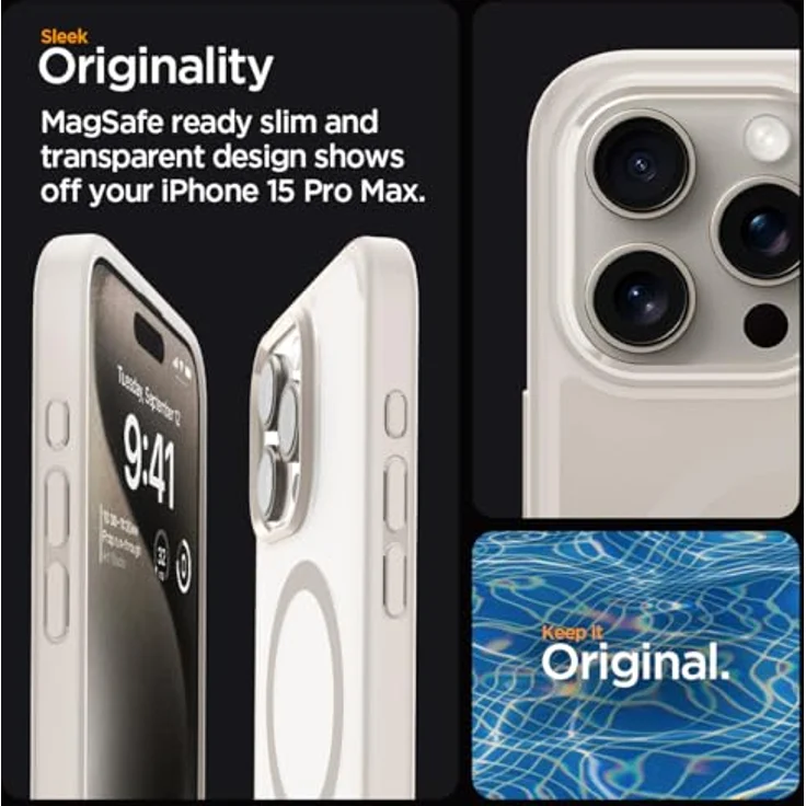 Spigen iPhone 15 Pro Max Ultra Hybrid Frost MagFit Hülle [Anti-Yellowing] -Natürliches Titan – Bild 3