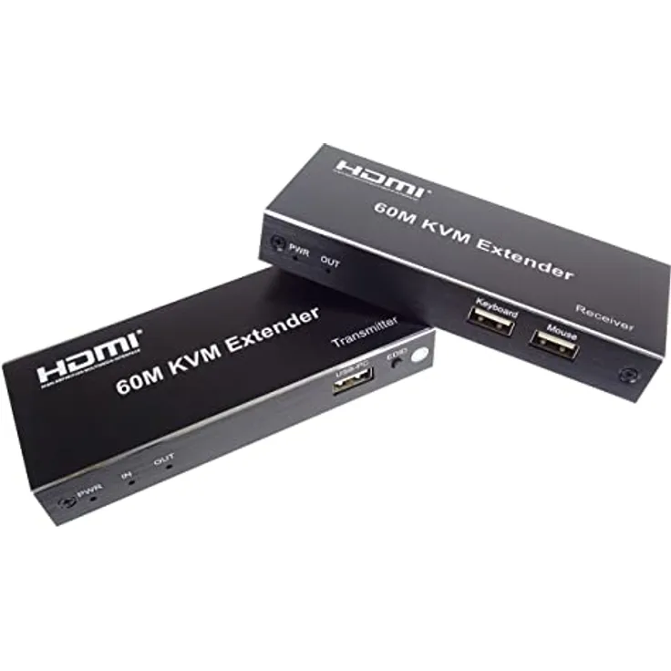 PremiumCord HDMI KVM Extender mit 2xUSB bis zu 60m mit Audio über Patchkabel Cat5e/Cat6, Kompatibel mit Full HD 1080p 60Hz, Metallgehäuse