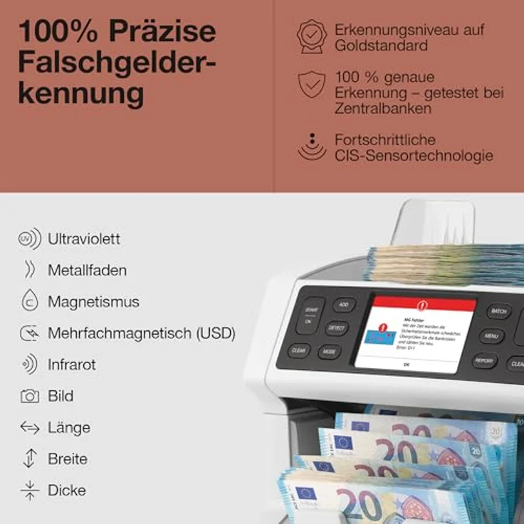 Safescan Banknotenzähler 2865-SC, 100% Falschgelderkennung, bis zu 1.200 Banknoten/min, inkl. Bluetooth App – Bild 5