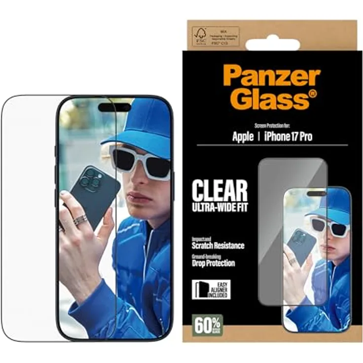 PanzerGlass Ultra Wide Fit, Smartphone Schutzfolie für Apple iPhone 17, transparent, kompatibel mit MagSafe