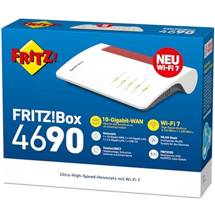 AVM FRITZ!Box 4690 (Wi-Fi 7 Mesh Router, bis zu 6.960 MBit/s, 10-Gigabit-WAN und -LAN, 2,5-Gigabit-LAN, DECT-Basis, WLAN Mesh) – Bild 4