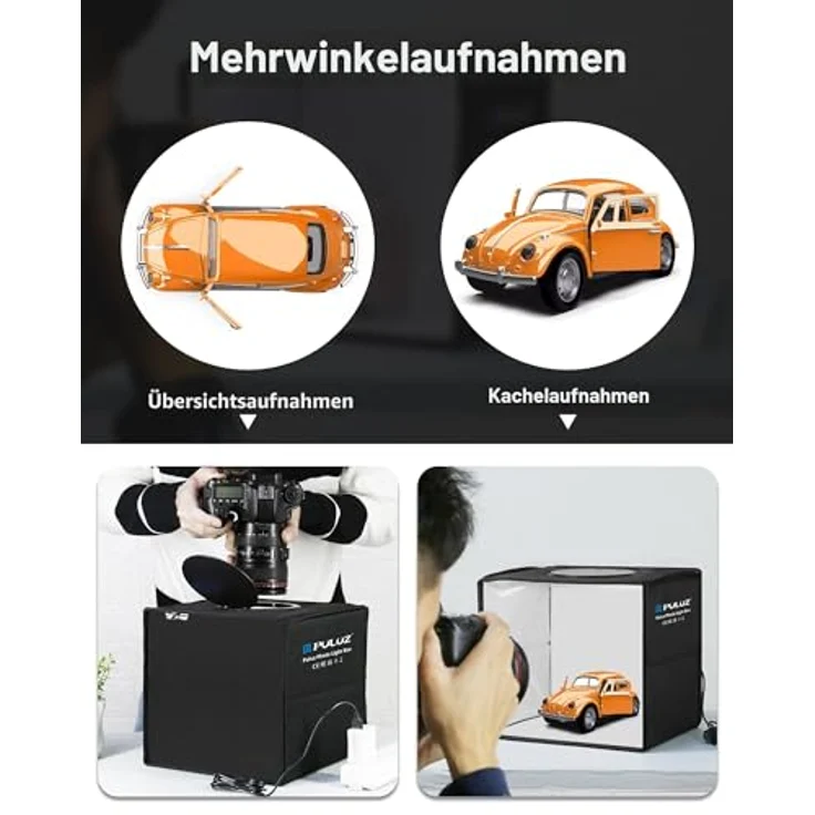 PULUZ Mini Lichtzelt Fotografie 25x25cm, Fotostudio Box mit 104 LED-Leuchten CRI >95 und 6 Doppelseitigen Farbhintergründen für kleine Produktfotografie – Bild 3