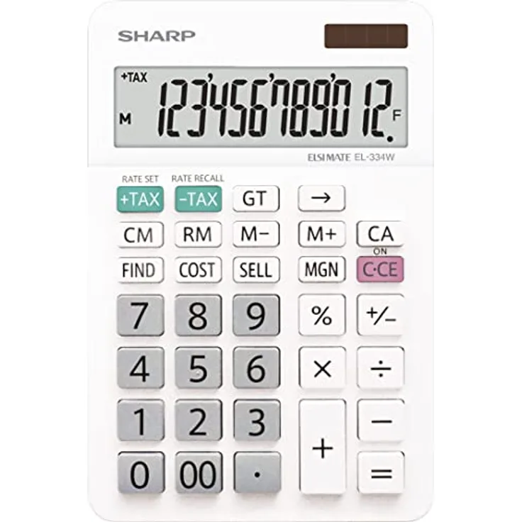 Sharp Tischrechner EL-334W (12-stellig, klappbarer Ständer, Solar) Weiß