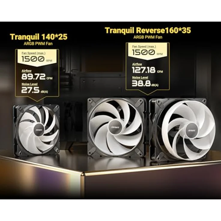 Antec C8 ARGB PC-Gehäuse mit 2 x TQR 160 mm und 1 x TQ 140 mm ARGB PWM Lüfter, Doppelkammer-Layout, Typ-C, 360 mm Heizkörperunterstützung, Nahtlose TG-Front- und Seitenwände, RTX 40 – Bild 4