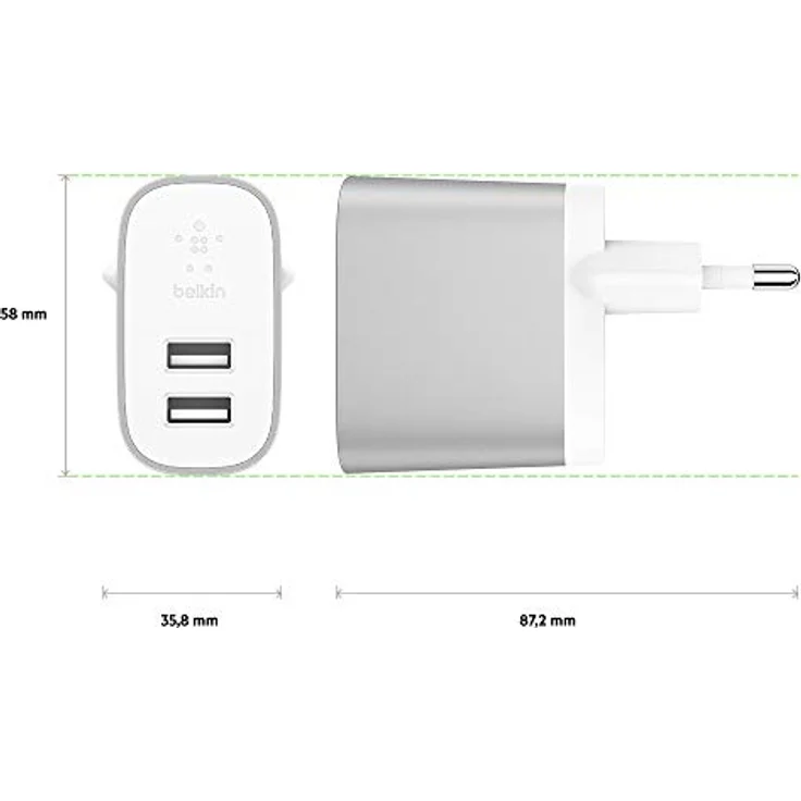 Belkin Boost Charge 2-Port Netzladegerät mit Lightning--USB-Kabel (24 W, geeignet für iPhone 11, 11 Pro-Pro Max, XS, XS Max, XR-X, SE, Samsung Note9, S10-S10+-S10e und andere Geräte) – Bild 2