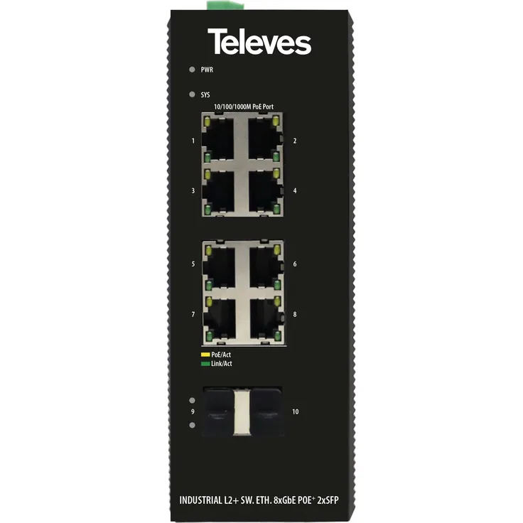 Televes SWM8X1000P2S, Netzwerk Switch mit Ind.Sw. L2+ und 8xGbE