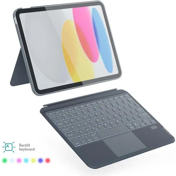 Epico Backlit Keyboard Case für iPad 10,2" (9. Gen.) (DE), Tablet Tastatur mit Touchpad und 7 Farb-Hintergrundbeleuchtung, Grau