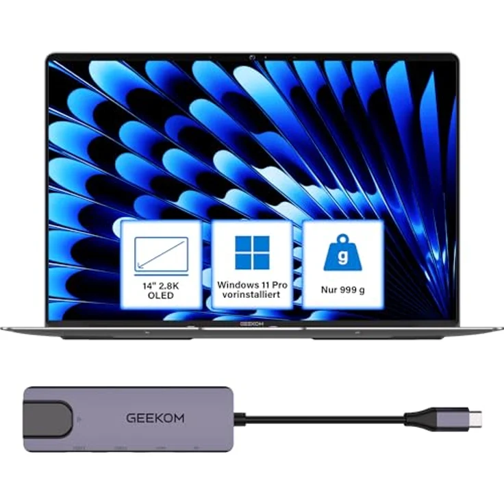 GEEKOM GeekBook X14 Pro, 14" 2.8K OLED Laptop, 999 g, Intel Core Ultra 9-185H, 32GB RAM, 2TB SSD, bis zu 16 h Akku, Windows 11 Pro, Fingerprint-Sensor – Bild 1