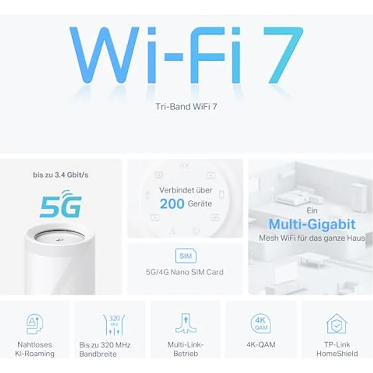 TP-Link Deco BE65-5G LTE WLAN Router, 5G Router SIM-Karte, Tri-Band WiFi 7, Multi-Link Operation, TP-Link HomeShield, 3× 2,5 Gbit/s-Ports, 320-MHz-Kanäle, Nur APP verwaltet, Keine Webverwaltungsseite - Preisvergleich – Bild 3