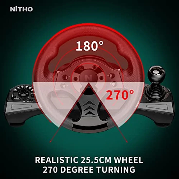 NITHO Drive Pro V16 Gaming Rennlenkrad mit Pedalen und Schalthebel, 270 Grad Spiele Lenkrad mit Vibration für PS4, PC, Xbox One, Xbox Series X|S und Switch, Programmierbares Racing Gaming Wheel – Bild 5