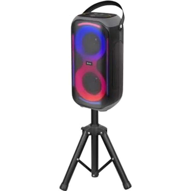 Trevi XFest XFM 225 W, kabelloser Lautsprecher mit 50 W, Stativ und Mikrofon, mehrfarbige LED-Lichter, TWS, USB, AUX-IN, wiederaufladbarer Akku