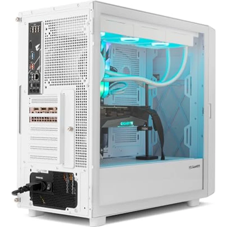 NOX XTREME PRODUCTS Hummer BIOS Semitower ATX | M-ATX | ITX, anpassbares 8"-LCD-Display, Frontblende aus Metallgewebe, gehärtete Glas-Seitenwand, Platz für 11 Lüfter, USB-C und 3.0, Weiß – Bild 4