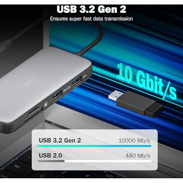 DIGITUS USB-C Docking Station - 8-Ports - 2X HDMI UltraHD 4k/60Hz - 2X USB-A 3.2 Gen2-1x USB-C 100W PD 3.0-1x RJ45 - Dual Kartenleser - Grau – Bild 4