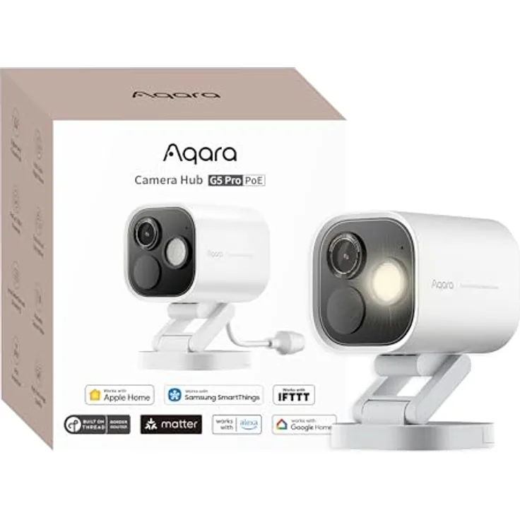 Aqara 4MP Kamera-Hub G5 Pro PoE, Echtfarbe Nachtsicht Überwachungskamera Aussen, HomeKit Secure Video, Thread-Grenzrouter, Lokale Erkennung, Thread/Zigbee, Unterstützt Alexa Google SmartThings (Weiß)