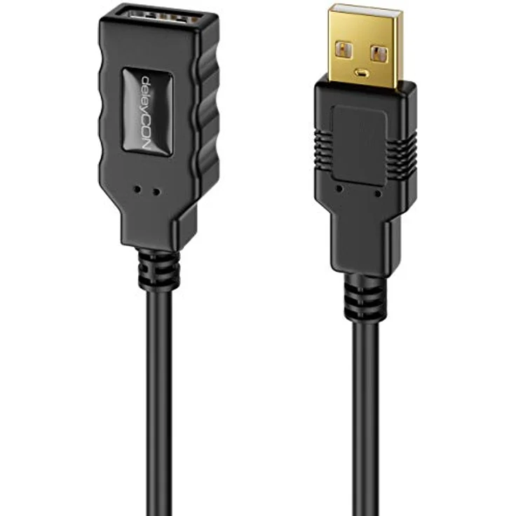 deleyCON 15m Aktives USB 2.0 Kabel, Verlängerung mit Signalverstärker für PC, Drucker und Scanner, schwarz – Bild 1